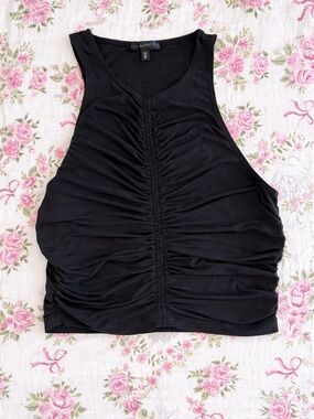 🖤 DYNAMITE Black Ruched Bodycon Crop Tank Sleek Minimalist Goth Top Sz S up to M